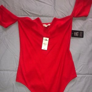 Red v-cut bodysuit